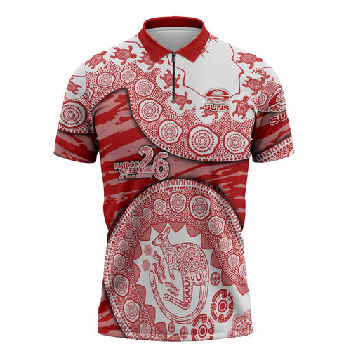 Gold Coast Suns NAIDOC Week 2026 Zipper Polo Shirt Australian Aboriginal Dot Art Dreamtime Pattern Style