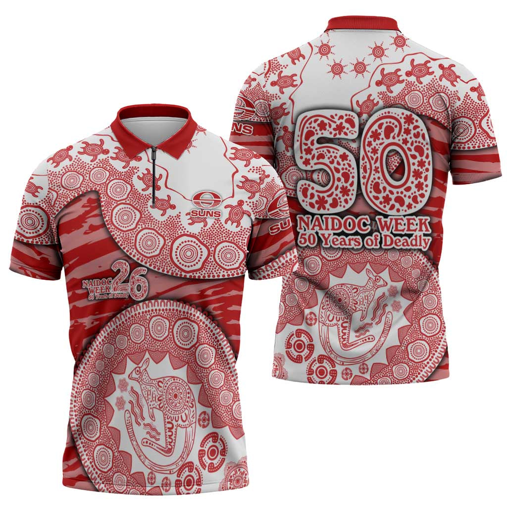Gold Coast Suns NAIDOC Week 2026 Zipper Polo Shirt Australian Aboriginal Dot Art Dreamtime Pattern Style