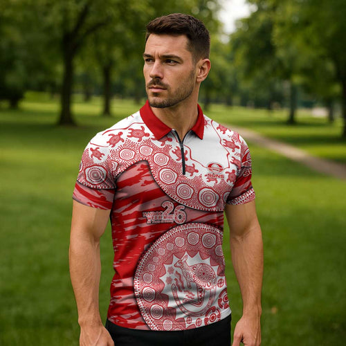 Gold Coast Suns NAIDOC Week 2026 Zipper Polo Shirt Australian Aboriginal Dot Art Dreamtime Pattern Style