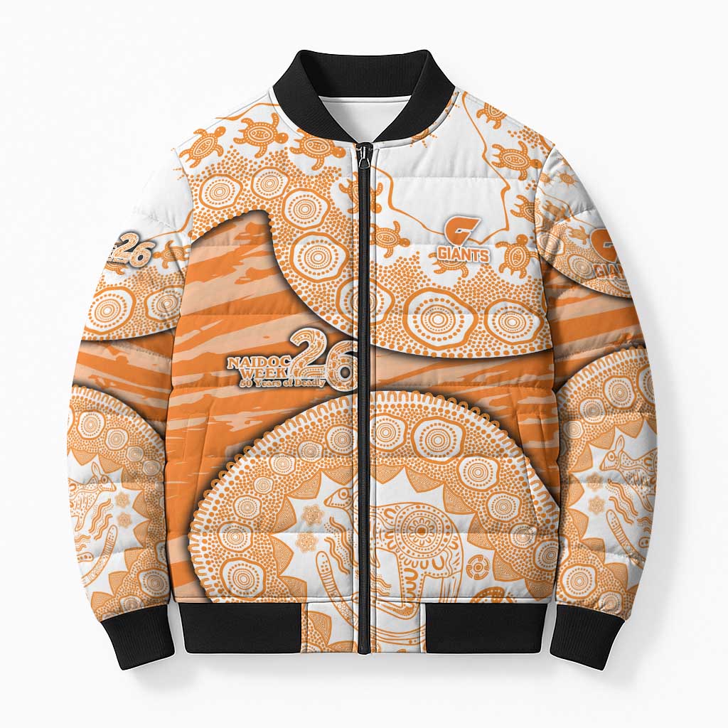 GWS Giants NAIDOC Week 2026 Bomber Puffer Jacket Australian Aboriginal Dot Art Dreamtime Pattern Style