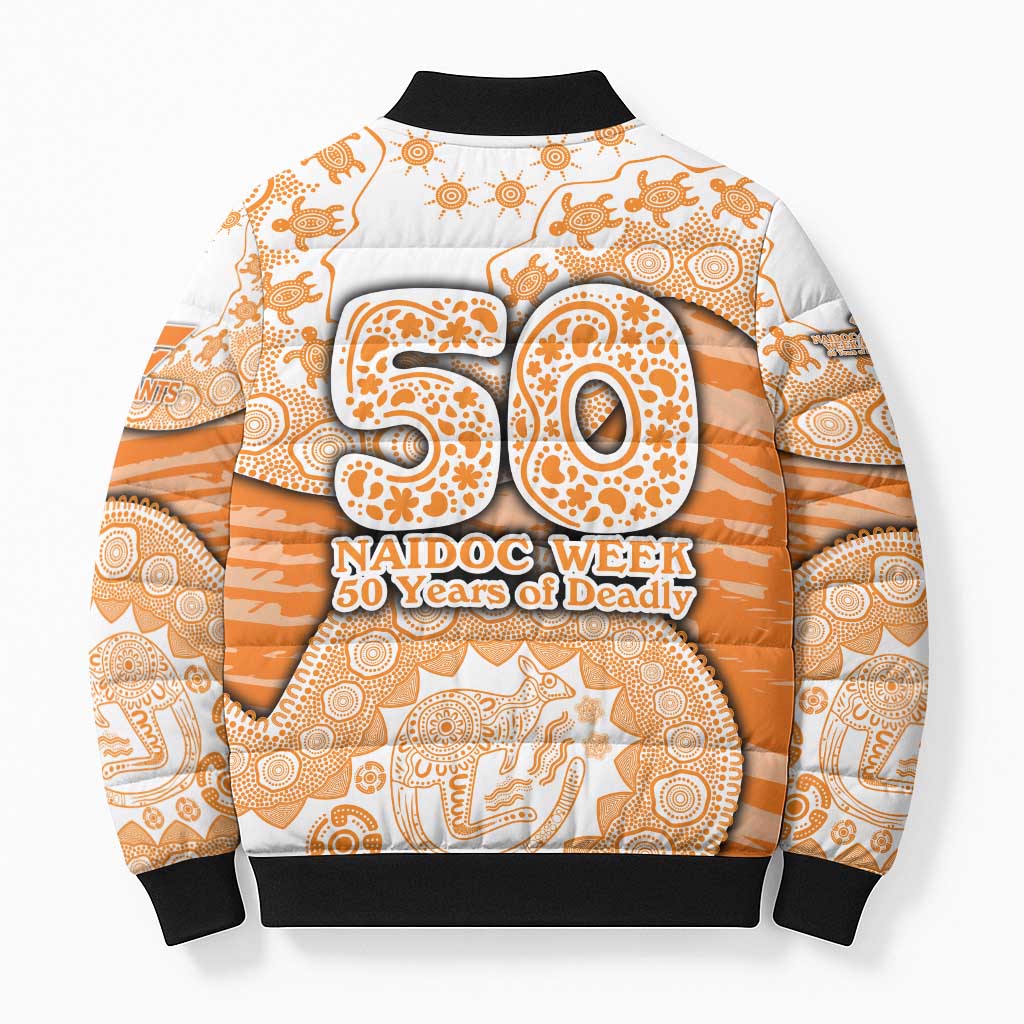 GWS Giants NAIDOC Week 2026 Bomber Puffer Jacket Australian Aboriginal Dot Art Dreamtime Pattern Style