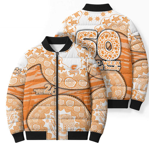 GWS Giants NAIDOC Week 2026 Bomber Puffer Jacket Australian Aboriginal Dot Art Dreamtime Pattern Style
