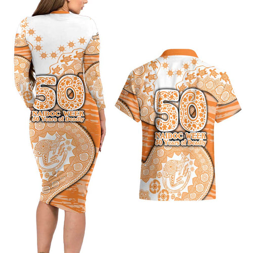 GWS Giants NAIDOC Week 2026 Couples Matching Long Sleeve Bodycon Dress and Hawaiian Shirt Australian Aboriginal Dot Art Dreamtime Pattern Style