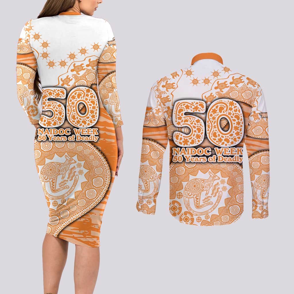 GWS Giants NAIDOC Week 2026 Couples Matching Long Sleeve Bodycon Dress and Long Sleeve Button Shirt Australian Aboriginal Dot Art Dreamtime Pattern Style