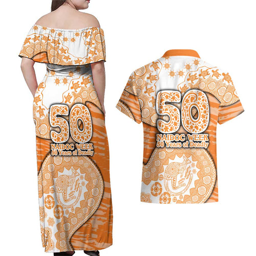 GWS Giants NAIDOC Week 2026 Couples Matching Off Shoulder Maxi Dress and Hawaiian Shirt Australian Aboriginal Dot Art Dreamtime Pattern Style