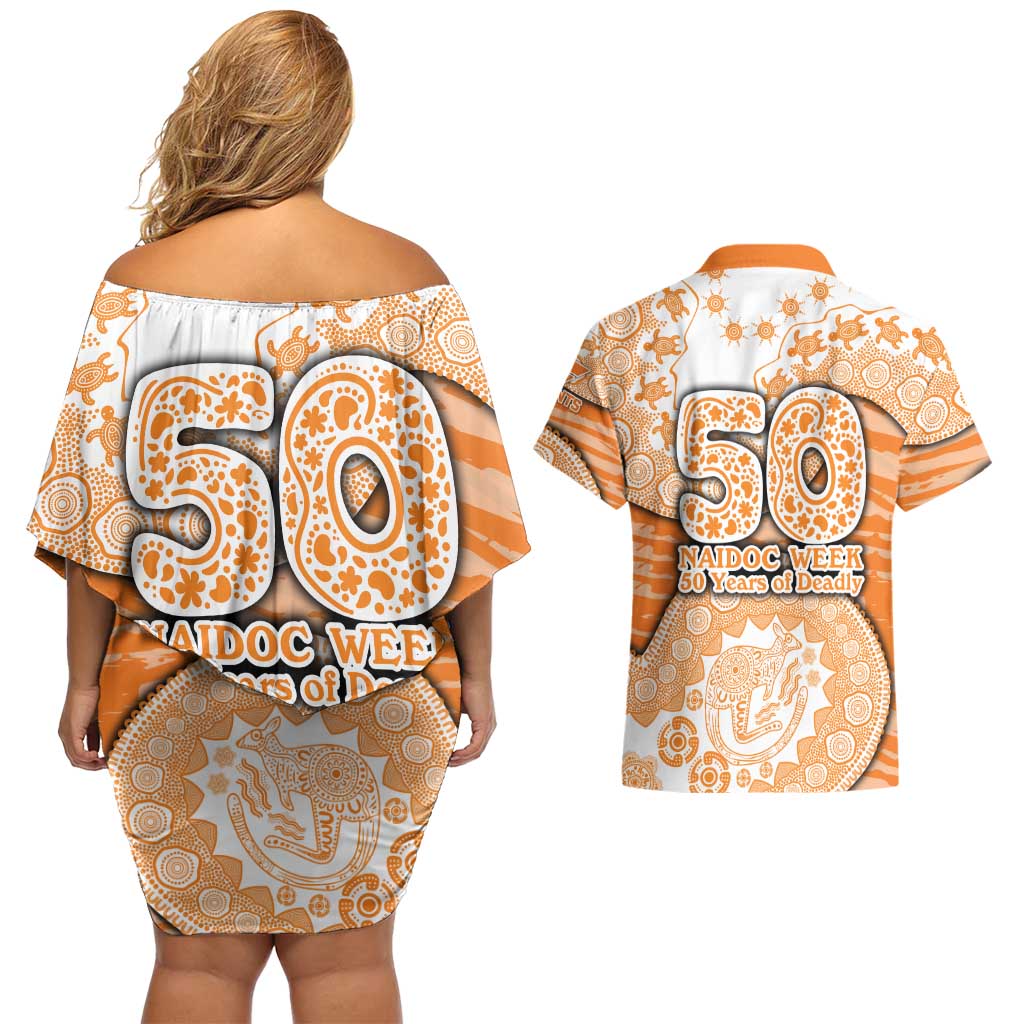 GWS Giants NAIDOC Week 2026 Couples Matching Off Shoulder Short Dress and Hawaiian Shirt Australian Aboriginal Dot Art Dreamtime Pattern Style