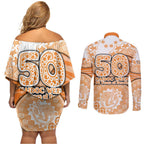 GWS Giants NAIDOC Week 2026 Couples Matching Off Shoulder Short Dress and Long Sleeve Button Shirt Australian Aboriginal Dot Art Dreamtime Pattern Style