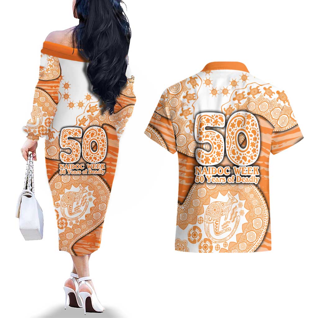 GWS Giants NAIDOC Week 2026 Couples Matching Off The Shoulder Long Sleeve Dress and Hawaiian Shirt Australian Aboriginal Dot Art Dreamtime Pattern Style