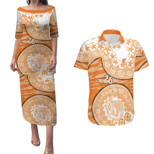 GWS Giants NAIDOC Week 2026 Couples Matching Puletasi and Hawaiian Shirt Australian Aboriginal Dot Art Dreamtime Pattern Style
