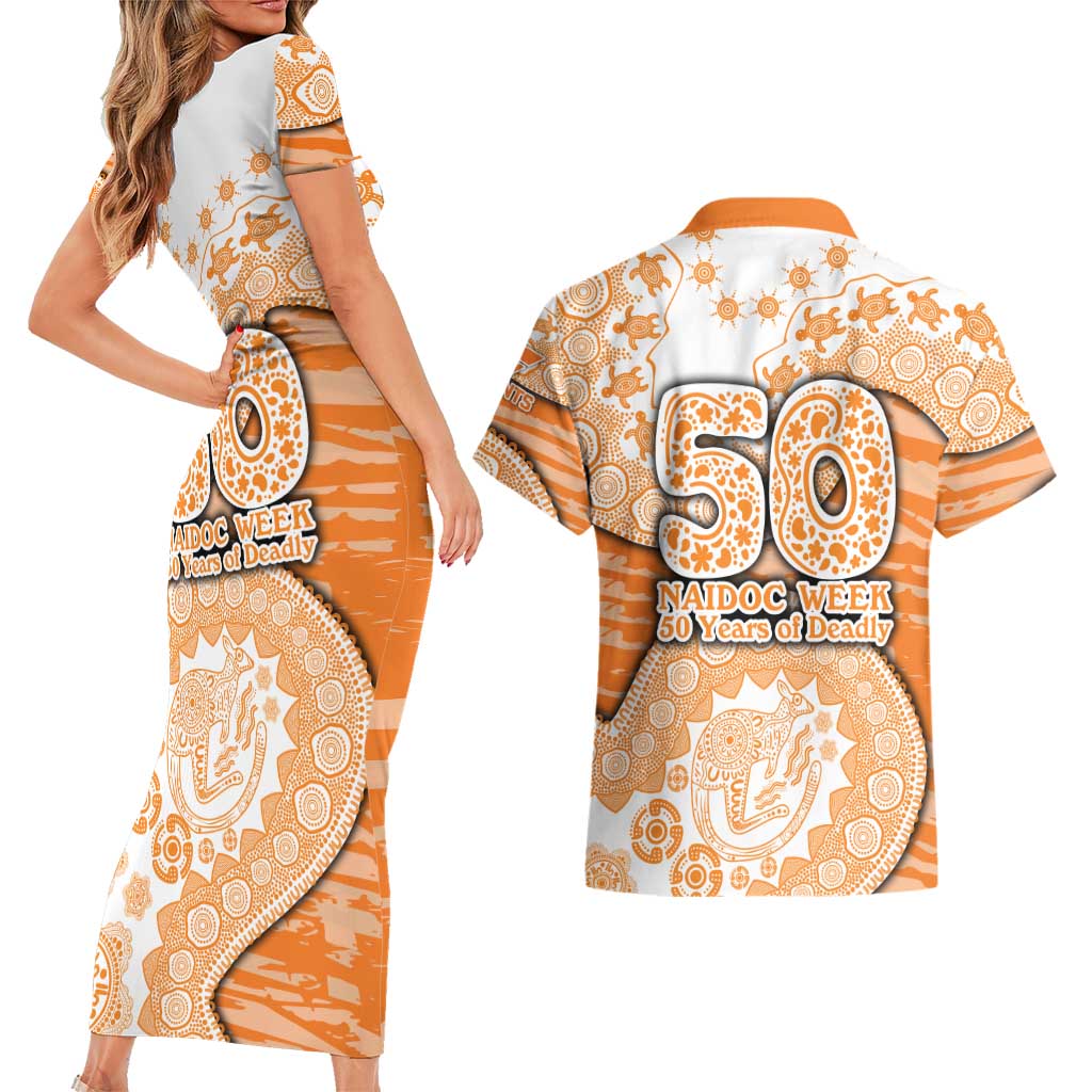GWS Giants NAIDOC Week 2026 Couples Matching Short Sleeve Bodycon Dress and Hawaiian Shirt Australian Aboriginal Dot Art Dreamtime Pattern Style