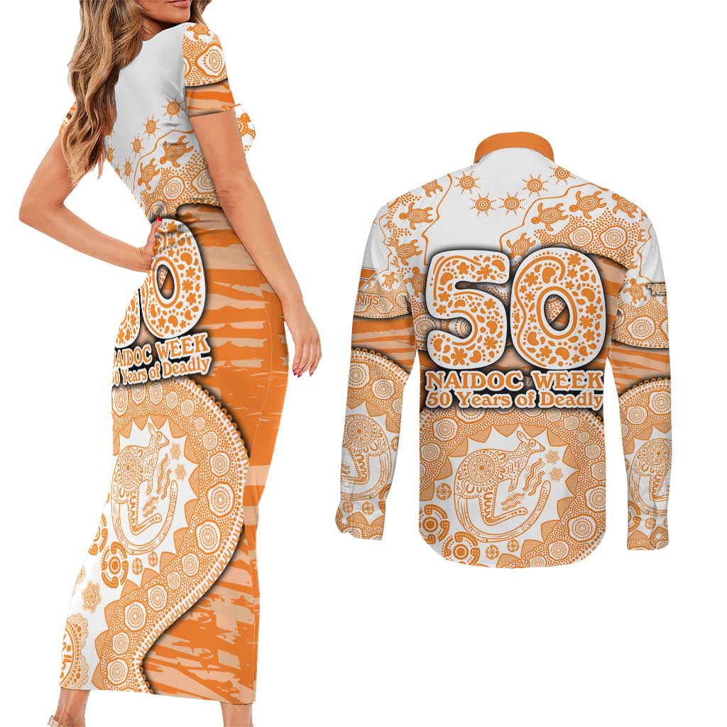 GWS Giants NAIDOC Week 2026 Couples Matching Short Sleeve Bodycon Dress and Long Sleeve Button Shirt Australian Aboriginal Dot Art Dreamtime Pattern Style