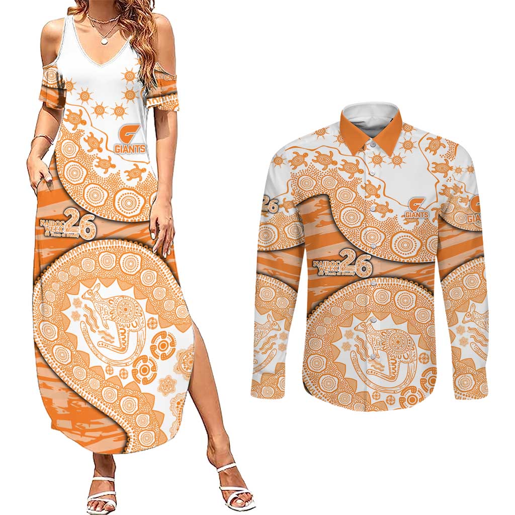 GWS Giants NAIDOC Week 2026 Couples Matching Summer Maxi Dress and Long Sleeve Button Shirt Australian Aboriginal Dot Art Dreamtime Pattern Style