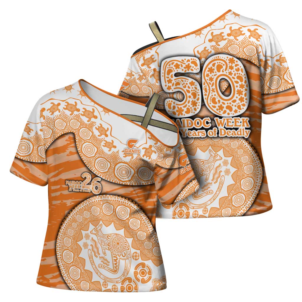 GWS Giants NAIDOC Week 2026 Cross Shoulder Shirt Australian Aboriginal Dot Art Dreamtime Pattern Style