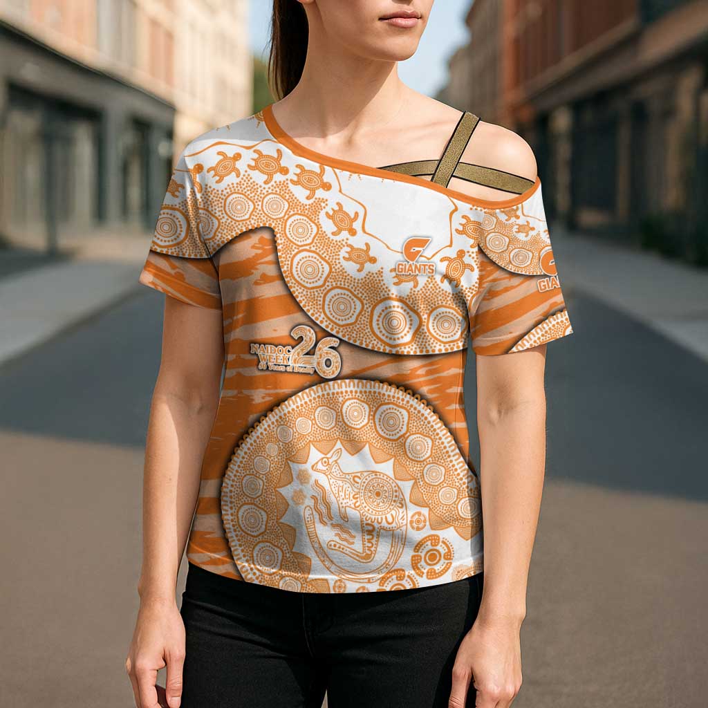 GWS Giants NAIDOC Week 2026 Cross Shoulder Shirt Australian Aboriginal Dot Art Dreamtime Pattern Style