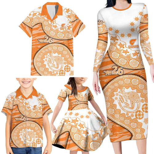 GWS Giants NAIDOC Week 2026 Family Matching Long Sleeve Bodycon Dress and Hawaiian Shirt Australian Aboriginal Dot Art Dreamtime Pattern Style