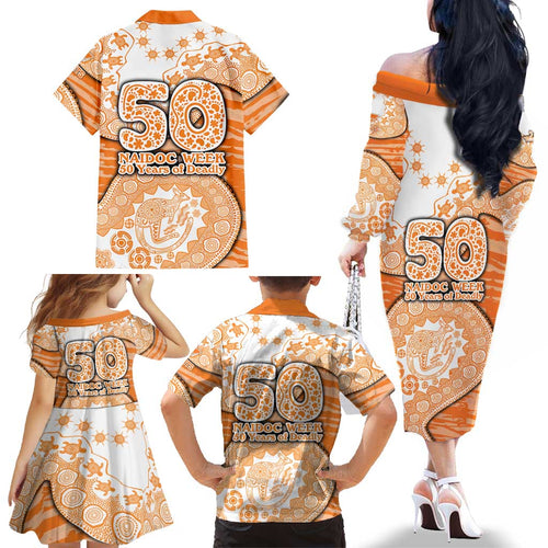 GWS Giants NAIDOC Week 2026 Family Matching Off The Shoulder Long Sleeve Dress and Hawaiian Shirt Australian Aboriginal Dot Art Dreamtime Pattern Style