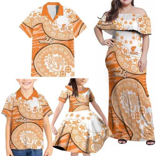 GWS Giants NAIDOC Week 2026 Family Matching Off Shoulder Maxi Dress and Hawaiian Shirt Australian Aboriginal Dot Art Dreamtime Pattern Style