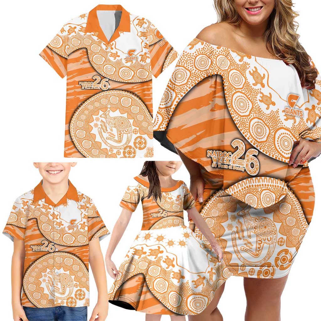 GWS Giants NAIDOC Week 2026 Family Matching Off Shoulder Short Dress and Hawaiian Shirt Australian Aboriginal Dot Art Dreamtime Pattern Style
