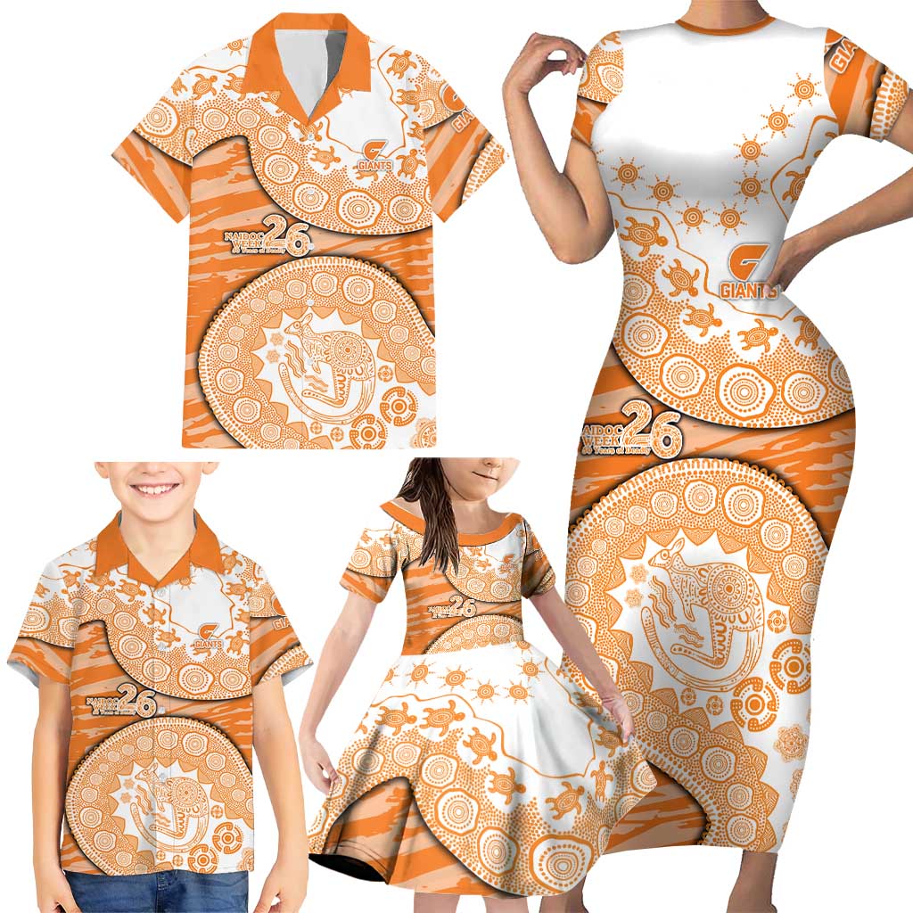 GWS Giants NAIDOC Week 2026 Family Matching Short Sleeve Bodycon Dress and Hawaiian Shirt Australian Aboriginal Dot Art Dreamtime Pattern Style
