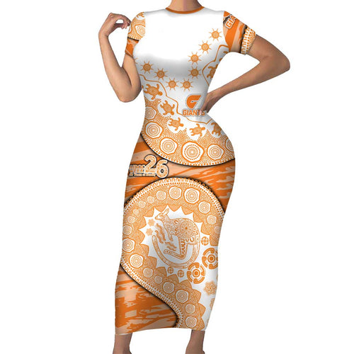 GWS Giants NAIDOC Week 2026 Family Matching Short Sleeve Bodycon Dress and Hawaiian Shirt Australian Aboriginal Dot Art Dreamtime Pattern Style