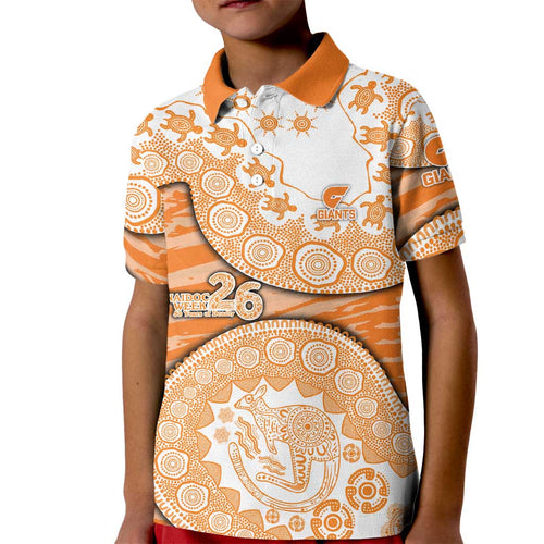 GWS Giants NAIDOC Week 2026 Kid Polo Shirt Australian Aboriginal Dot Art Dreamtime Pattern Style
