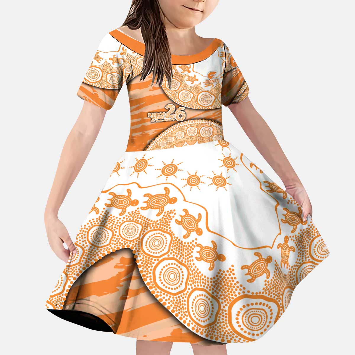 GWS Giants NAIDOC Week 2026 Kid Short Sleeve Dress Australian Aboriginal Dot Art Dreamtime Pattern Style