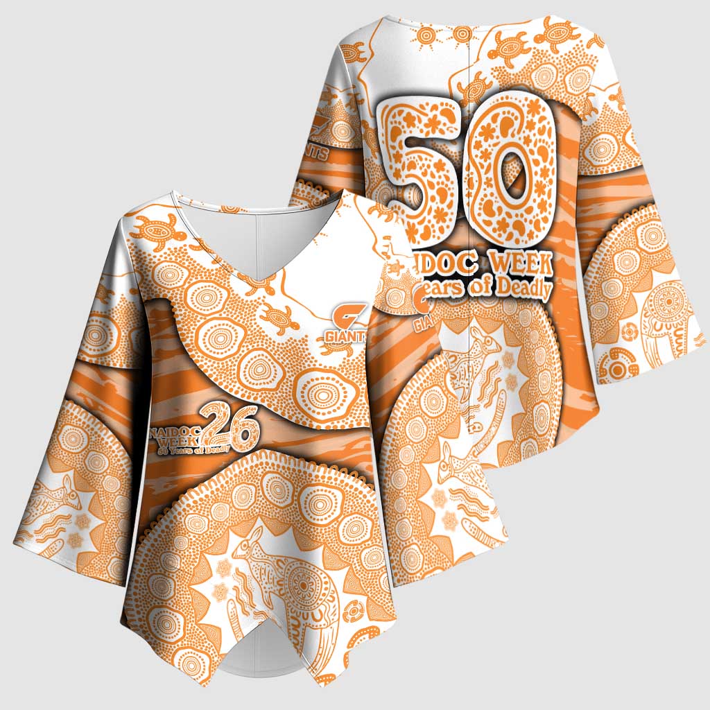 GWS Giants NAIDOC Week 2026 Kimono Sleeve Blouse Australian Aboriginal Dot Art Dreamtime Pattern Style
