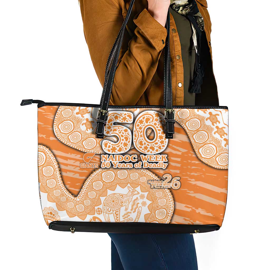 GWS Giants NAIDOC Week 2026 Leather Tote Bag Australian Aboriginal Dot Art Dreamtime Pattern Style