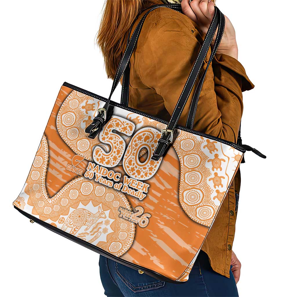GWS Giants NAIDOC Week 2026 Leather Tote Bag Australian Aboriginal Dot Art Dreamtime Pattern Style
