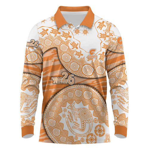 GWS Giants NAIDOC Week 2026 Long Sleeve Polo Shirt Australian Aboriginal Dot Art Dreamtime Pattern Style