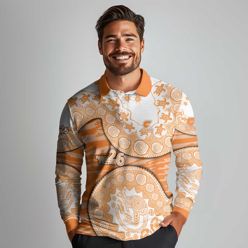 GWS Giants NAIDOC Week 2026 Long Sleeve Polo Shirt Australian Aboriginal Dot Art Dreamtime Pattern Style