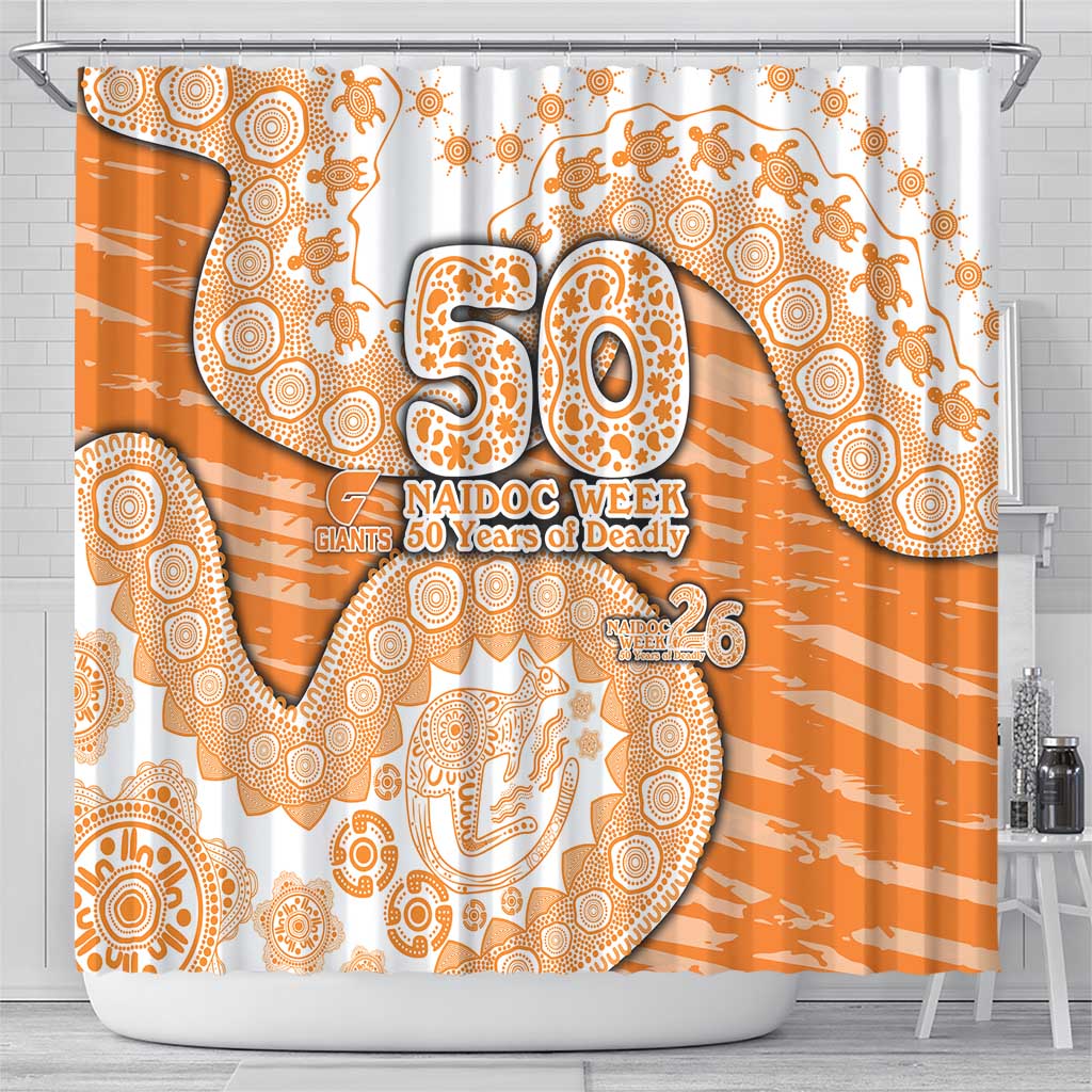 GWS Giants NAIDOC Week 2026 Shower Curtain Australian Aboriginal Dot Art Dreamtime Pattern Style