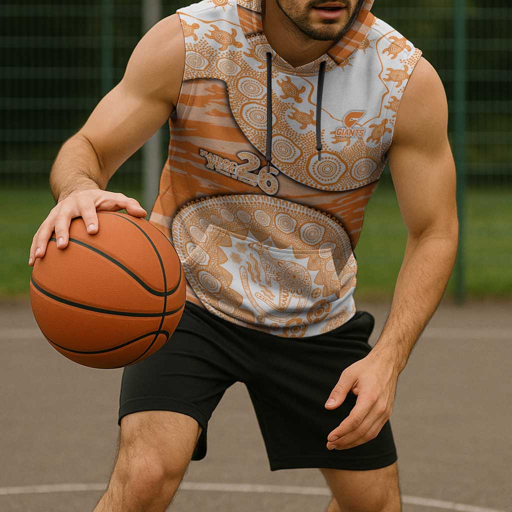 GWS Giants NAIDOC Week 2026 Sleeveless Hoodie Australian Aboriginal Dot Art Dreamtime Pattern Style