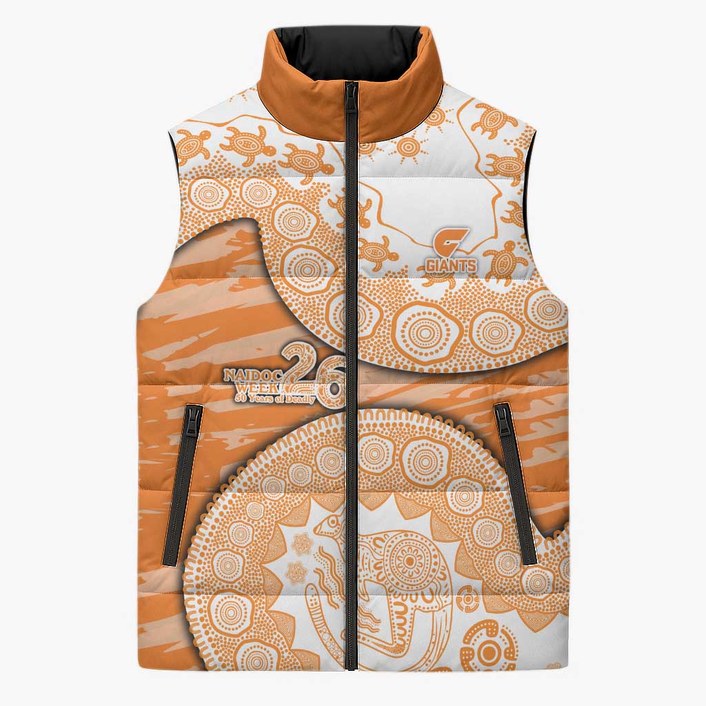 GWS Giants NAIDOC Week 2026 Sleeveless Puffer Jacket Australian Aboriginal Dot Art Dreamtime Pattern Style