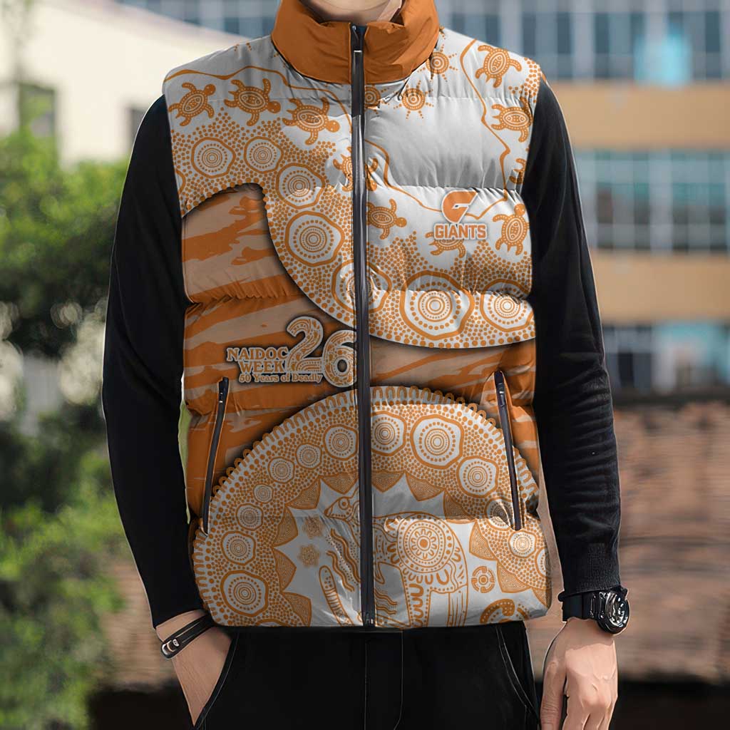 GWS Giants NAIDOC Week 2026 Sleeveless Puffer Jacket Australian Aboriginal Dot Art Dreamtime Pattern Style