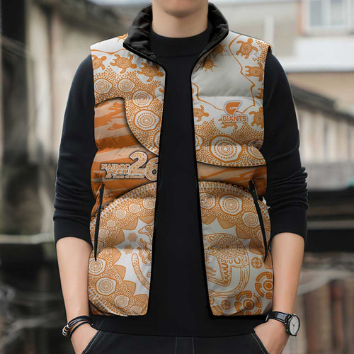 GWS Giants NAIDOC Week 2026 Sleeveless Puffer Jacket Australian Aboriginal Dot Art Dreamtime Pattern Style