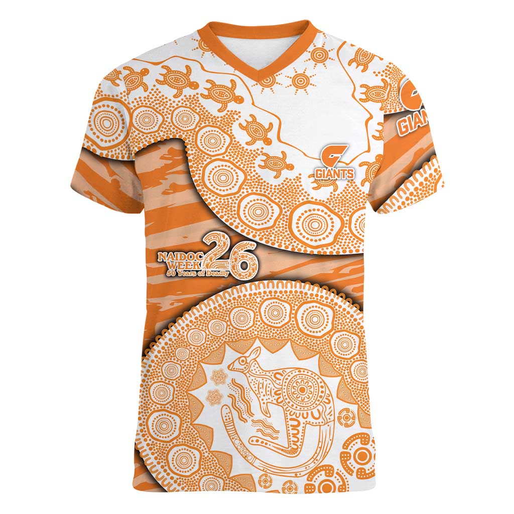GWS Giants NAIDOC Week 2026 Women V-Neck T-Shirt Australian Aboriginal Dot Art Dreamtime Pattern Style