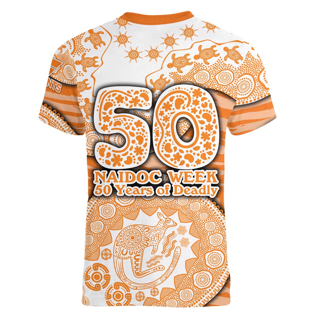 GWS Giants NAIDOC Week 2026 Women V-Neck T-Shirt Australian Aboriginal Dot Art Dreamtime Pattern Style