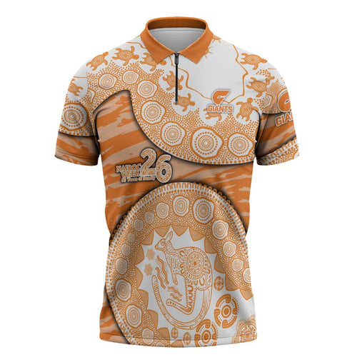 GWS Giants NAIDOC Week 2026 Zipper Polo Shirt Australian Aboriginal Dot Art Dreamtime Pattern Style