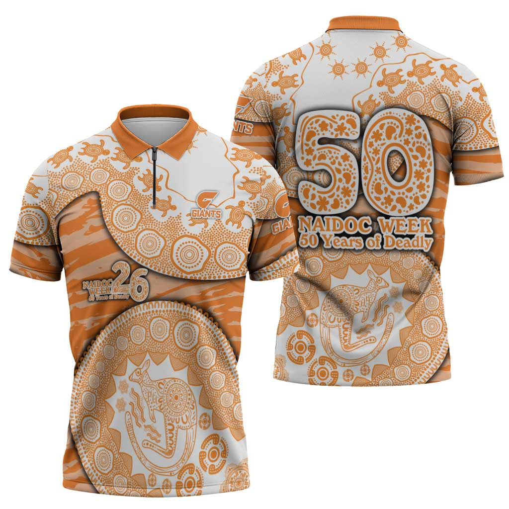 GWS Giants NAIDOC Week 2026 Zipper Polo Shirt Australian Aboriginal Dot Art Dreamtime Pattern Style