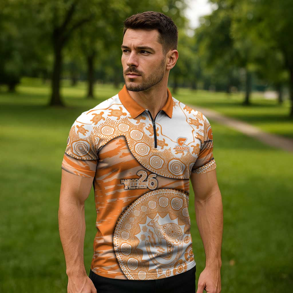 GWS Giants NAIDOC Week 2026 Zipper Polo Shirt Australian Aboriginal Dot Art Dreamtime Pattern Style