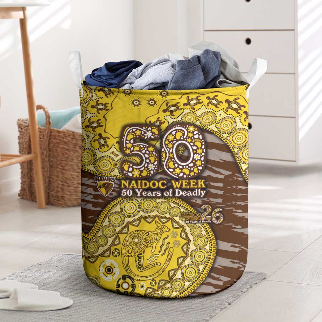 Hawthorn Hawks NAIDOC Week 2026 Laundry Basket Australian Aboriginal Dot Art Dreamtime Pattern Style