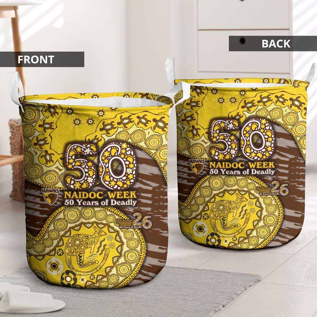 Hawthorn Hawks NAIDOC Week 2026 Laundry Basket Australian Aboriginal Dot Art Dreamtime Pattern Style