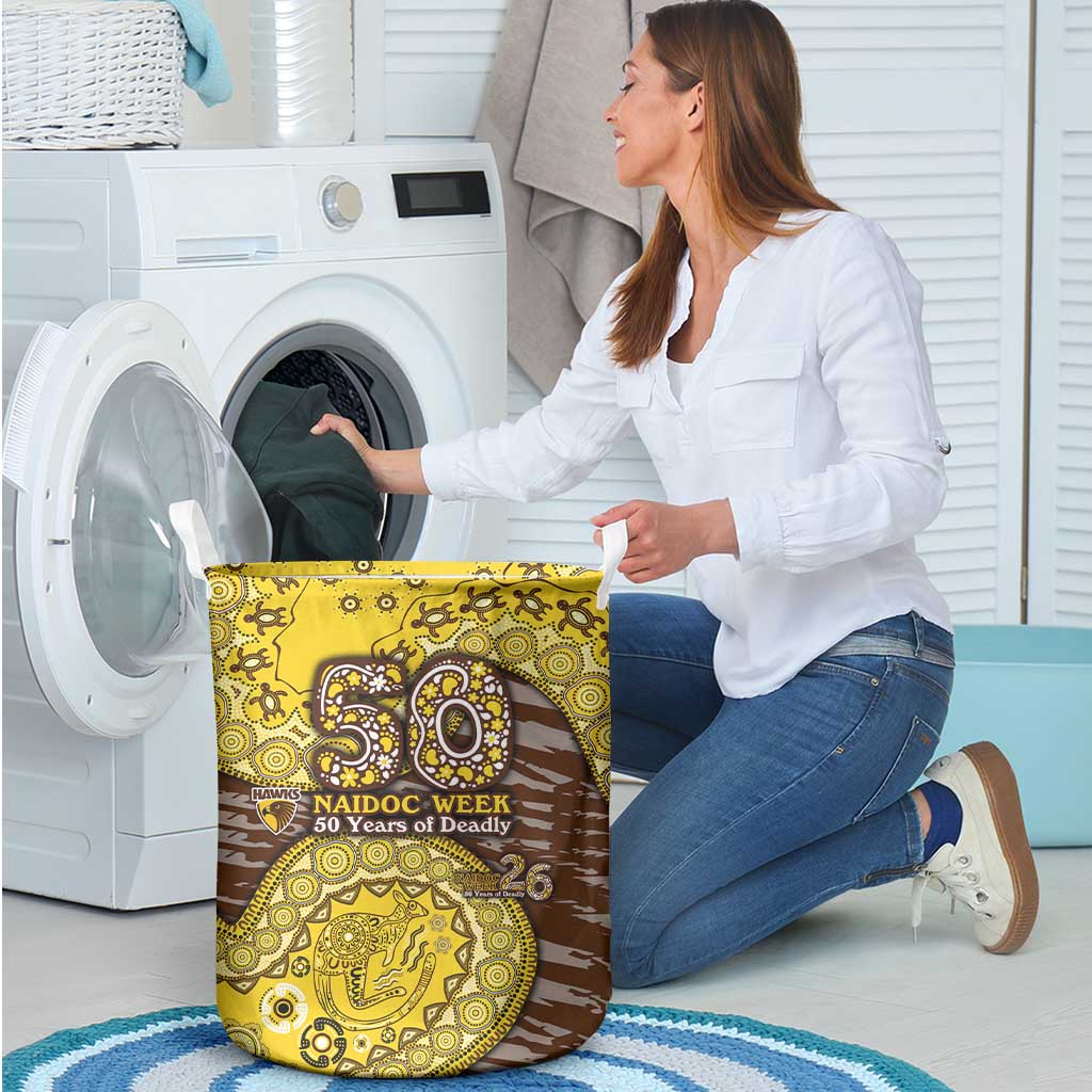 Hawthorn Hawks NAIDOC Week 2026 Laundry Basket Australian Aboriginal Dot Art Dreamtime Pattern Style