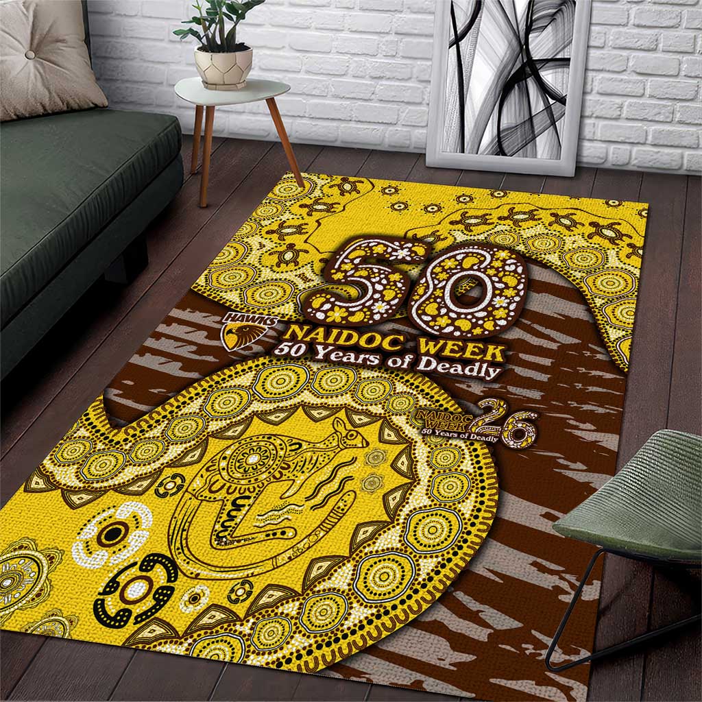 Hawthorn Hawks NAIDOC Week 2026 Area Rug Australian Aboriginal Dot Art Dreamtime Pattern Style