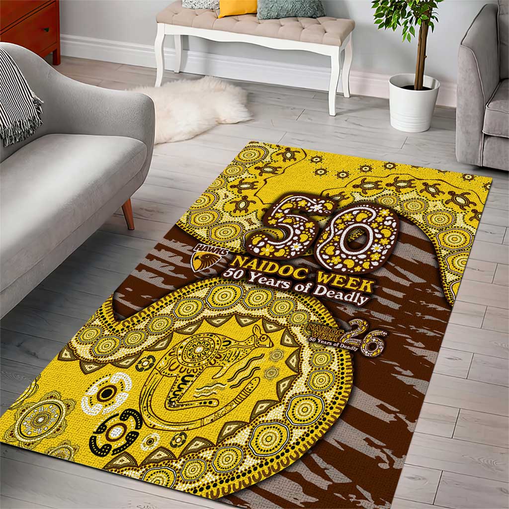 Hawthorn Hawks NAIDOC Week 2026 Area Rug Australian Aboriginal Dot Art Dreamtime Pattern Style