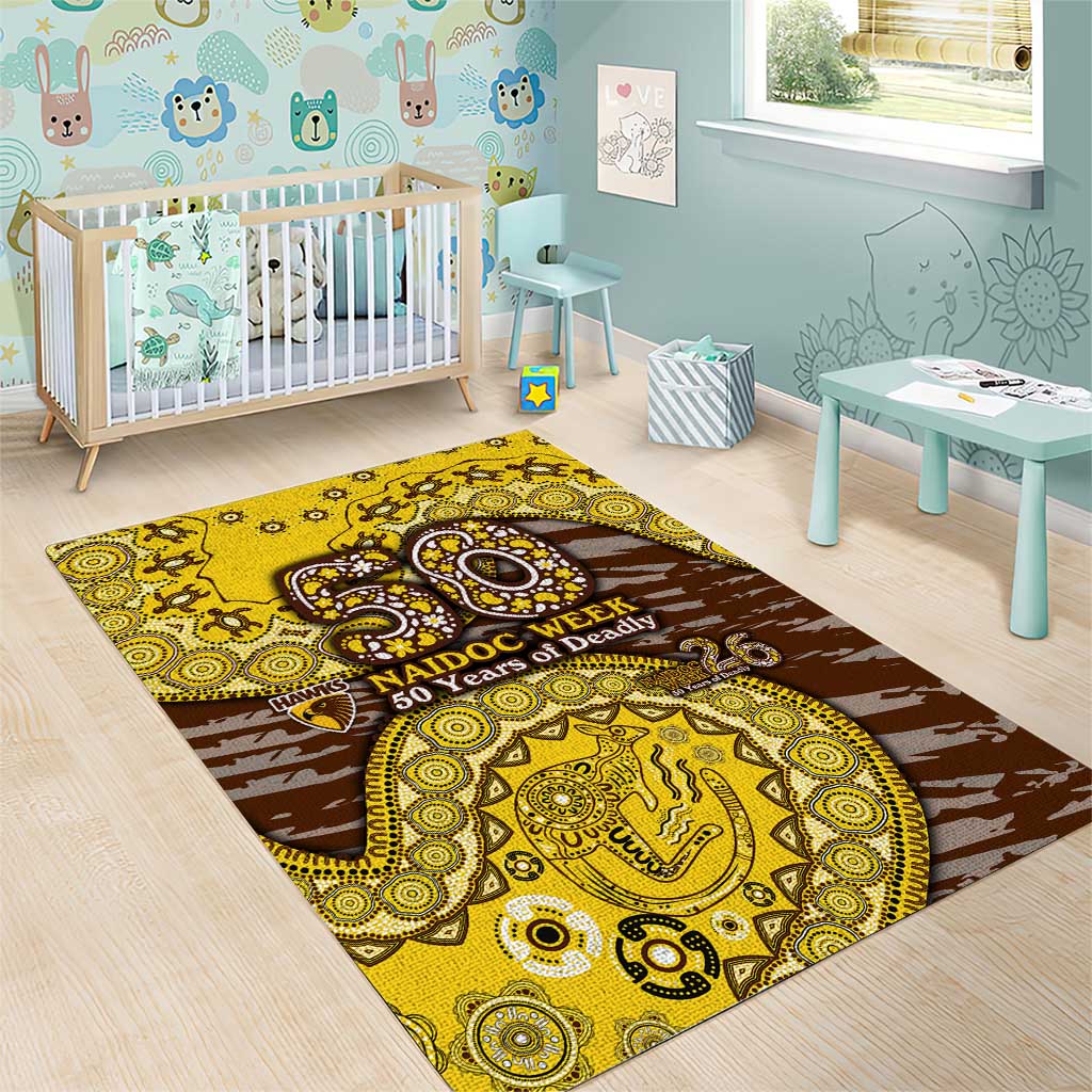 Hawthorn Hawks NAIDOC Week 2026 Area Rug Australian Aboriginal Dot Art Dreamtime Pattern Style