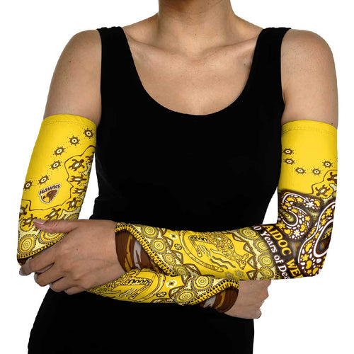 Hawthorn Hawks NAIDOC Week 2026 Arm Sleeves Australian Aboriginal Dot Art Dreamtime Pattern Style