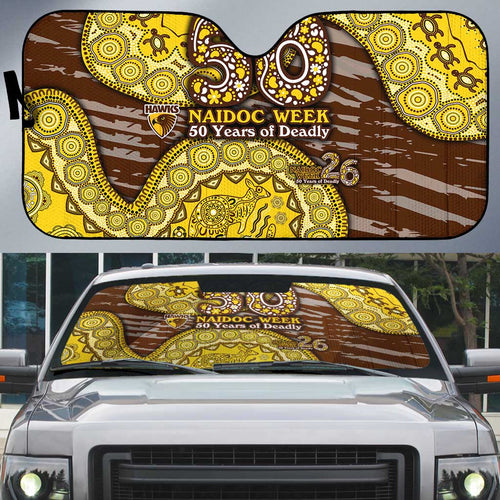 Hawthorn Hawks NAIDOC Week 2026 Auto Sun Shade Australian Aboriginal Dot Art Dreamtime Pattern Style