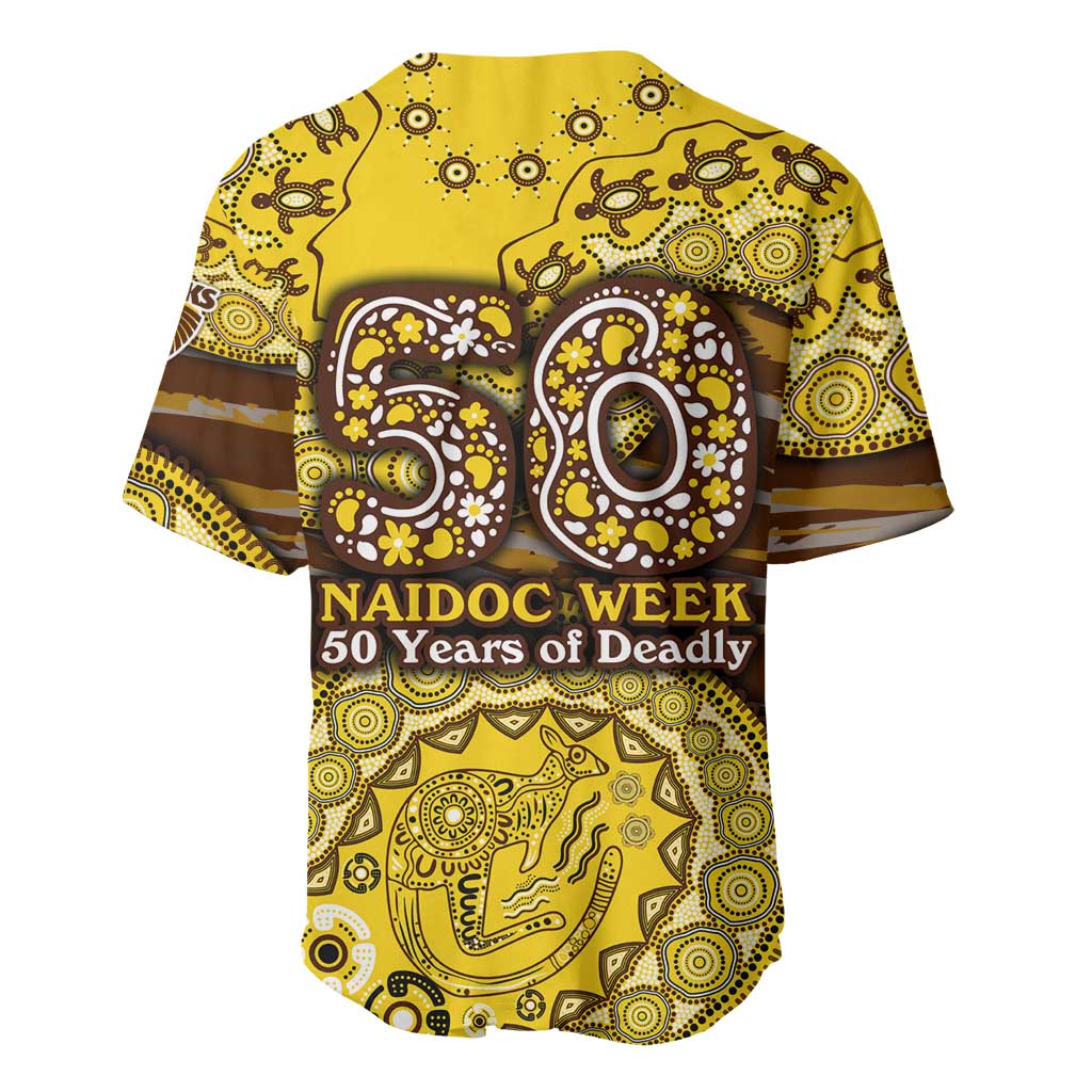 Hawthorn Hawks NAIDOC Week 2026 Baseball Jersey Australian Aboriginal Dot Art Dreamtime Pattern Style